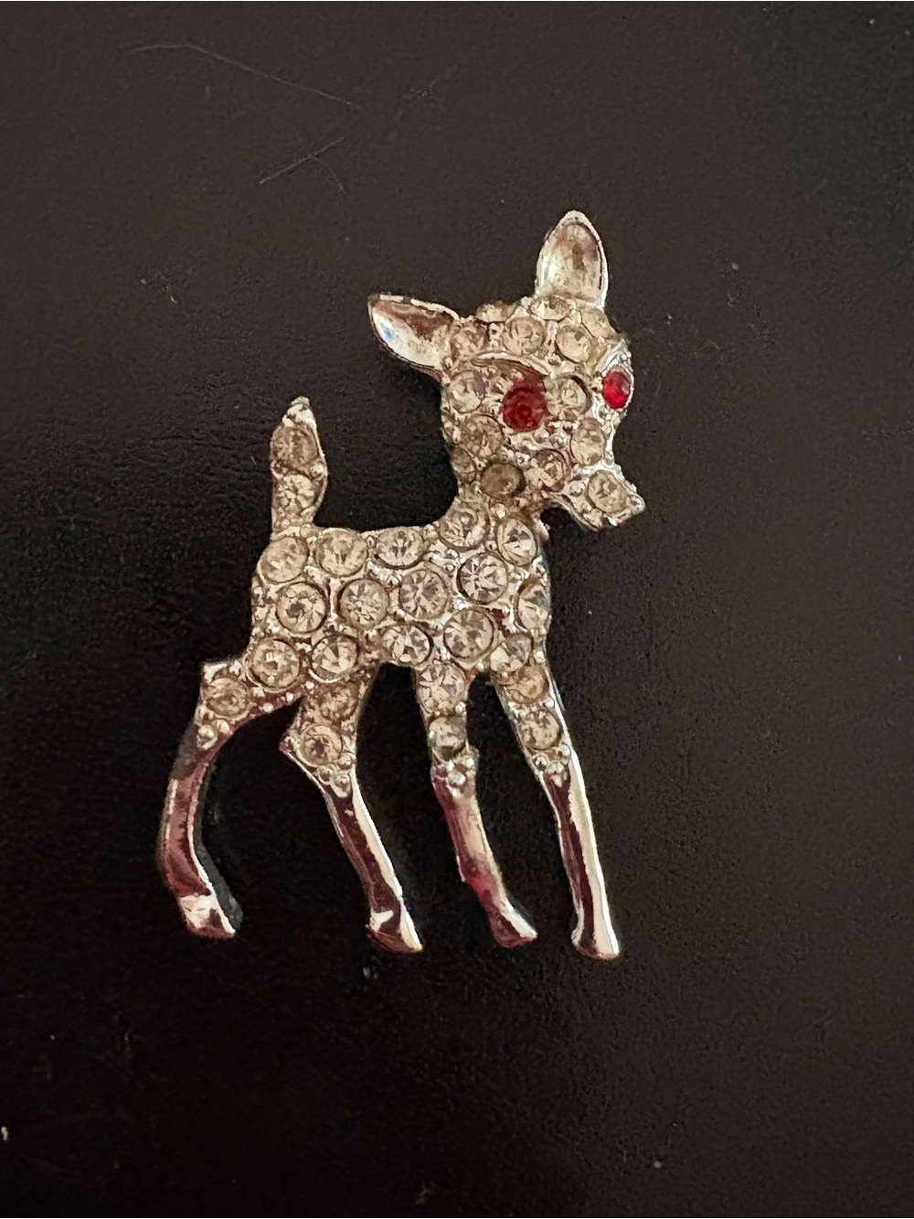 Vintage Faux Diamond Clear Rhinestone Silver Tone Fawn / Baby Deer Brooch
